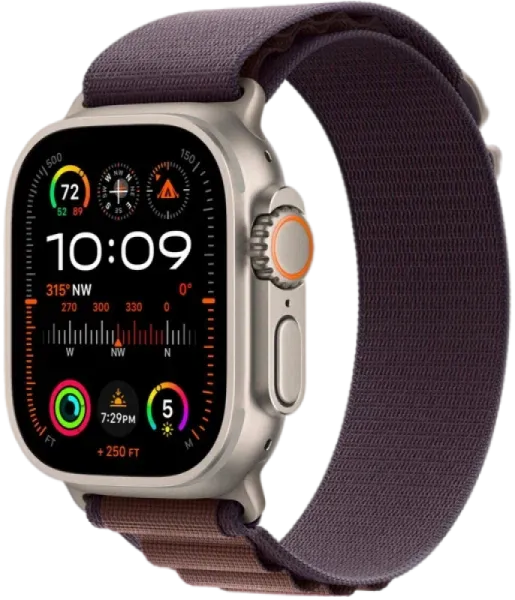 Apple Watch Series Ultra 2 49mm Natural Titanium Case with Indigo Alpine Loop L